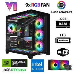 Xaser Sword X170 i5 14400F 32GB Ram 1TB M.2 NVMe SSD 8GB RTX5060 Sıvı Soğutmalı Oyuncu Tavsiye Sistem - 