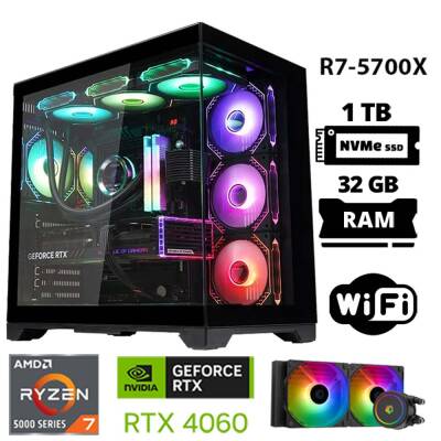 Xaser Sword X32 Ryzen 7 5700X 32GB Ram 1TB M.2 NVMe SSD 8GB RTX4060 Sıvı Soğutmalı Oyuncu Bilgisayarı - 1