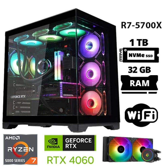 Xaser Sword X32 Ryzen 7 5700X 32GB Ram 1TB M.2 NVMe SSD 8GB RTX4060 Sıvı Soğutmalı Oyuncu Tavsiye Sistem - 1