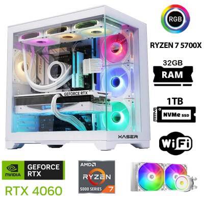 Xaser Sword X32 White Pro Ryzen 7 5700X 32GB Ram 1TB M.2 NVMe SSD 8GB RTX4060 Sıvı Soğutmalı Oyuncu Bilgisayarı - 1