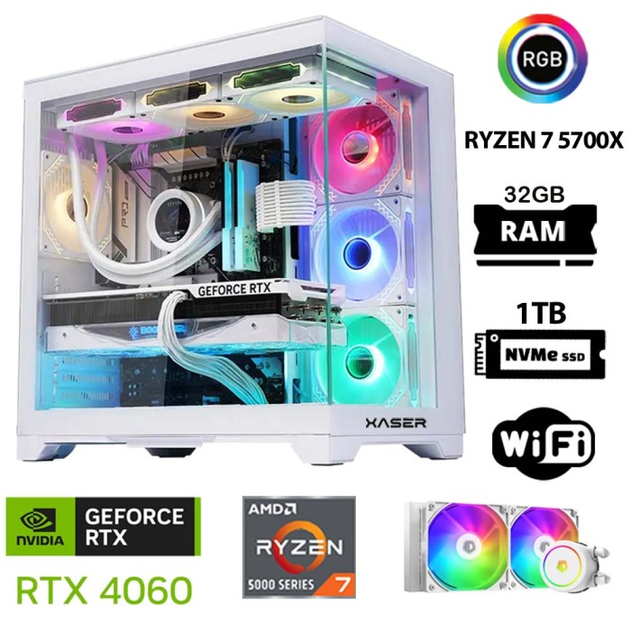 Xaser Sword X32 White Pro Ryzen 7 5700X 32GB Ram 1TB M.2 NVMe SSD 8GB RTX4060 Sıvı Soğutmalı Oyuncu Tavsiye Sistem - 1