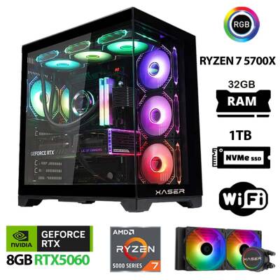 Xaser Sword X50 Ryzen 7 5700X 32GB Ram 1TB M.2 NVMe SSD 8GB RTX5060 Sıvı Soğutmalı Oyuncu Bilgisayarı - 1