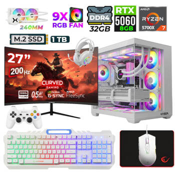 Xaser Sword X55 Ryzen 7 5700X 32GB Ram 1TB M.2 NVMe SSD 8GB RTX5060 Sıvı Soğutmalı 27