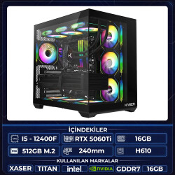 Xaser Thor X10 i5 12400F 16GB Ram 512GB M.2 NVMe SSD 16GB RTX5060Ti Sıvı Soğutmalı Oyuncu Hazır Tavsiye Sistem - Xaser