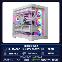 Xaser Thor X60 i5 12400F 32GB Ram 1TB M.2 NVMe SSD 16GB RTX5060Ti Sıvı Soğutmalı Oyuncu Hazır Tavsiye Sistem - Xaser