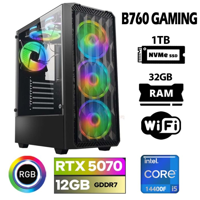 Xaser Thunder x100 i5 14400F 32GB DDR5 Ram 1TB M.2 NVMe SSD 12GB RTX5070 Oyuncu Tavsiye Sistem - 1