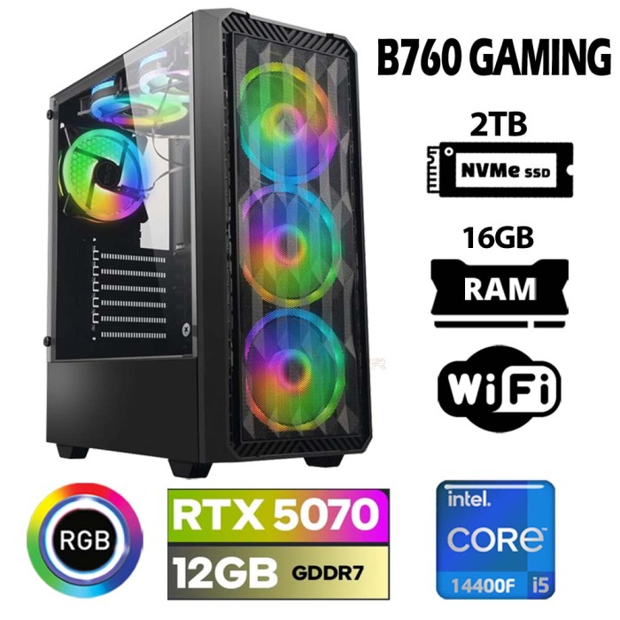 Xaser Thunder x110 i5 14400F 16GB DDR5 Ram 2TB M.2 NVMe SSD 12GB RTX5070 Oyuncu Tavsiye Sistem - 1
