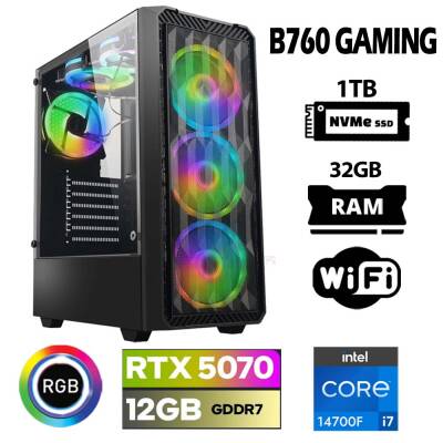 Xaser Thunder x140 i7 14700F 32GB DDR5 Ram 1TB M.2 NVMe SSD 12GB RTX5070 Masaüstü Oyuncu Bilgisayarı - 1