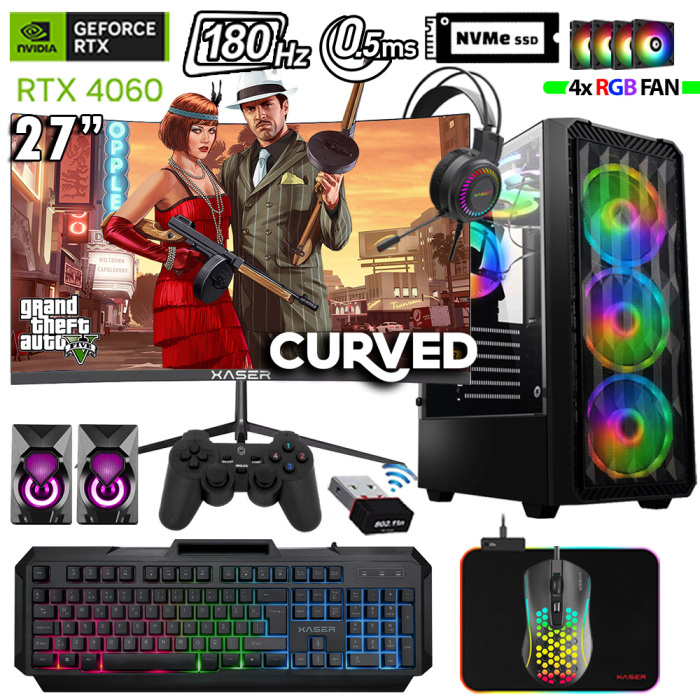 Xaser Thunder x660 Ryzen 7 5700x 64GB Ram 2TB M.2 NVMe SSD 8GB RTX4060 27 180Hz Oyun Hazır Sistem - 1