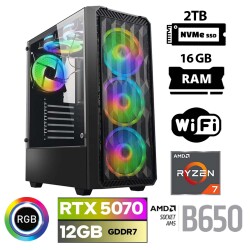 Xaser Thunder x70 Ryzen 7 7700 16GB DDR5 Ram 2TB M.2 NVMe SSD 12GB RTX5070 Masaüstü Oyuncu Bilgisayarı - 1