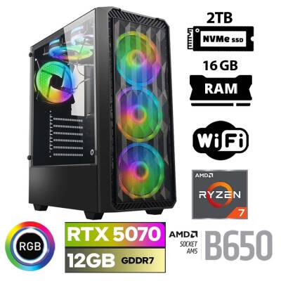 Xaser Thunder x70 Ryzen 7 7700 16GB DDR5 Ram 2TB M.2 NVMe SSD 12GB RTX5070 Masaüstü Oyuncu Bilgisayarı - 1