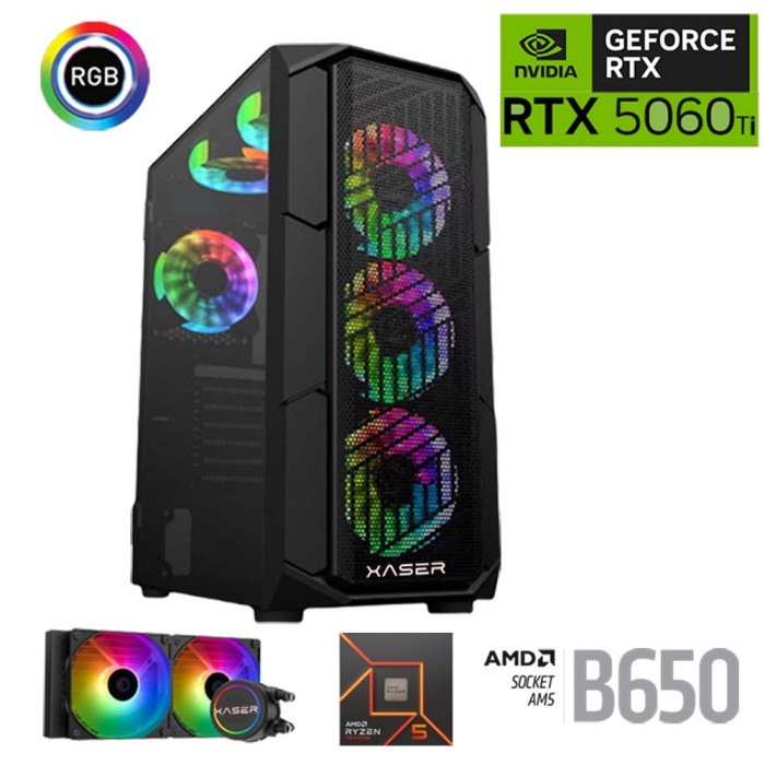 Xaser Thunder x700 Ryzen 5 7500F 16GB DDR5 Ram 1TB M.2 NVMe SSD 8GB RTX5060Ti Sıvı Soğutmalı Oyuncu Tavsiye Sistem - 1