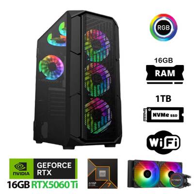 Xaser Thunder x860 Ryzen 7 7800X3D 16GB DDR5 Ram 1TB M.2 NVMe SSD 16GB RTX5060 Ti Sıvı Soğutmalı Oyuncu Tavsiye Sistem - 1