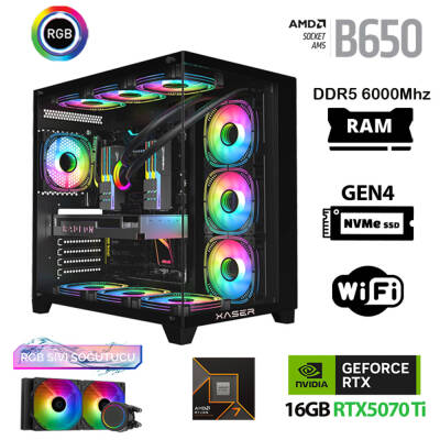 Xaser Velox x10 Ryzen 7 7700 32GB DDR5 Ram 1TB M.2 NVMe SSD 16GB RTX5070Ti Masaüstü Oyuncu Bilgisayarı - 1
