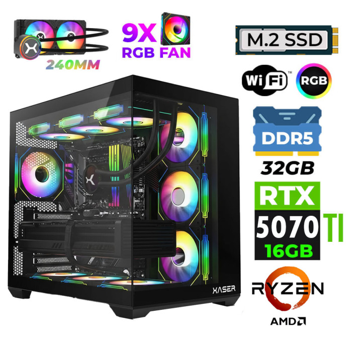 Xaser Velox x130 Ryzen 7 9800X3D 32GB DDR5 Ram 1TB M.2 NVMe SSD 16GB RTX5070Ti Oyuncu Tavsiye Sistem - 1