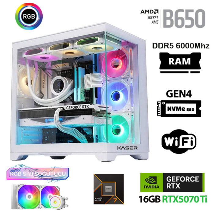 Xaser Velox x160 Ryzen 7 9800X3D 64GB DDR5 Ram 2TB M.2 NVMe SSD 16GB RTX5070Ti Oyuncu Tavsiye Sistem - 1