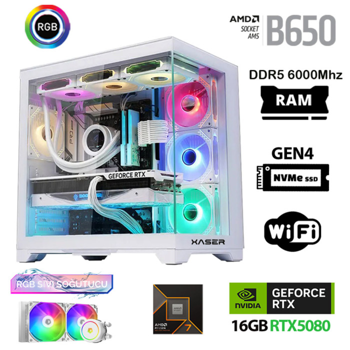 Xaser Velox x280 Ryzen 7 7800X3D 64GB DDR5 Ram 2TB M.2 NVMe SSD 16GB RTX5080 Oyuncu Tavsiye Sistem - 1