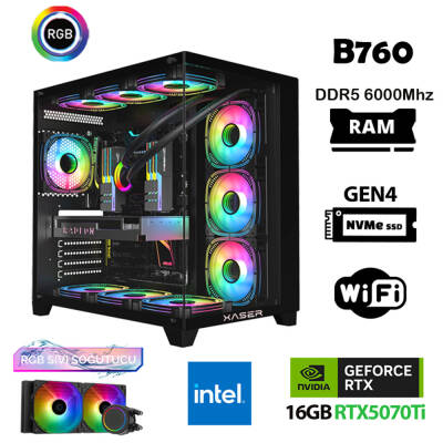Xaser Velox X370 i7 14700f 32GB DDR5 Ram 1TB M.2 NVMe SSD 16GB RTX5070Ti Masaüstü Oyuncu Bilgisayarı - 1