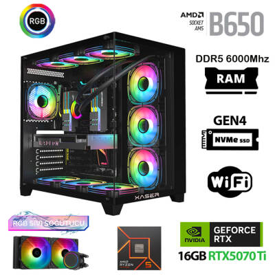 Xaser Velox x450 Ryzen 5 7600 32GB DDR5 Ram 1TB M.2 NVMe SSD 16GB RTX5070Ti Masaüstü Oyuncu Bilgisayarı - 1