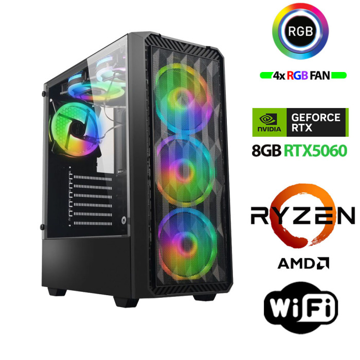 Xaser Velox x470 Ryzen 5 7600 32GB DDR5 Ram 1TB M.2 NVMe SSD 8GB RTX5060 Oyuncu Tavsiye Sistem - 1