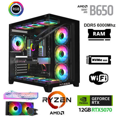 Xaser Velox x480 Ryzen 7 9700x 32GB DDR5 Ram 2TB M.2 NVMe SSD 12GB RTX5070 Sıvı Soğutmalı Oyuncu Bilgisayarı - 1