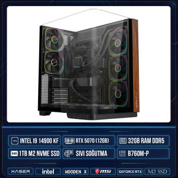 Xaser WOODEN X230 i9 14900KF 32GB DDR5 Ram 1TB M.2 NVMe SSD 12GB RTX5070 Sıvı Soğutmalı Masaüstü Oyuncu OEM Bilgisayar - Xaser