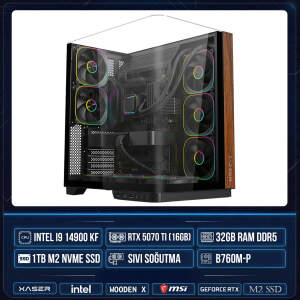 Xaser WOODEN X250 i9 14900KF 32GB DDR5 Ram 1TB M.2 NVMe SSD 16GB RTX5070 Ti Sıvı Soğutmalı Masaüstü Oyuncu OEM Bilgisayar - Xaser