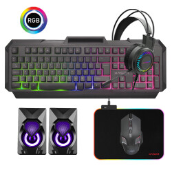 XASER XS-KJJ485 5IN1 Rainbow Aydınlatmalı USB Gaming Combo Q Klavye +Kulaklık + Mouse + RGB Mousepad+Speakers - Xaser