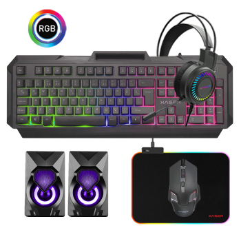 XASER XS-KJJ485 5IN1 Rainbow Aydınlatmalı USB Gaming Combo Q Klavye +Kulaklık + Mouse + RGB Mousepad+Speakers - Xaser
