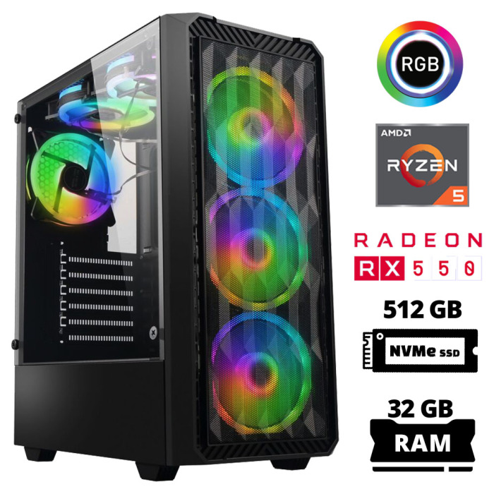 Xaser Xsr1026 Ryzen 5 3600 32GB Ram 512GB M.2 NVMe SSD 4GB RX550 Oyun Hazır Sistem - 1