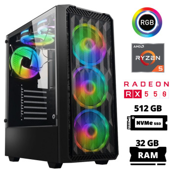 Xaser Xsr1026 Ryzen 5 3600 32GB Ram 512GB M.2 NVMe SSD 4GB RX550 Oyun Hazır Sistem - Xaser