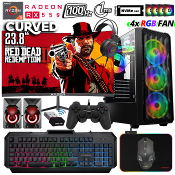 Xaser Xsr1029 Ryzen 5 3600 16GB Ram 512GB M.2 NVMe SSD 4GB RX550 23.8 100Hz Curved Oyun Hazır Sistem - Xaser