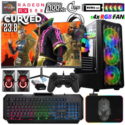 Xaser Xsr1030 Ryzen 5 3600 32GB Ram 512GB M.2 NVMe SSD 4GB RX550 23.8 100Hz Curved Oyun Hazır Sistem - 1