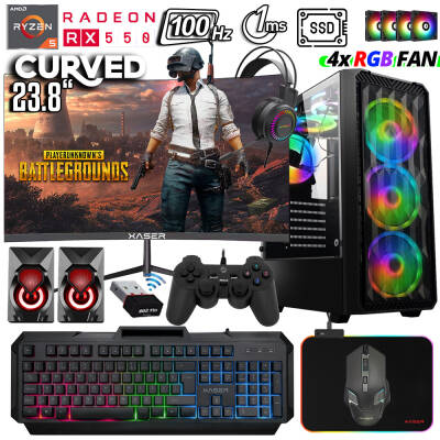 Xaser Xsr1031 Ryzen 5 3600 16GB Ram 1TB SSD 4GB RX550 23.8 100Hz Curved Oyun Hazır Sistem - 1