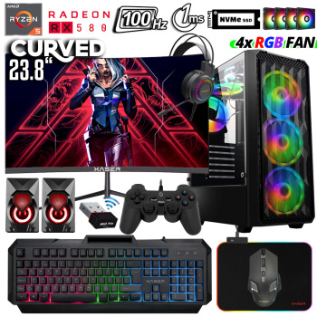 Xaser Xsr1037 Ryzen 5 3600 16GB Ram 512GB M.2 NVMe SSD 8GB RX580 23.8 100Hz Curved Oyun Hazır Sistem - Xaser