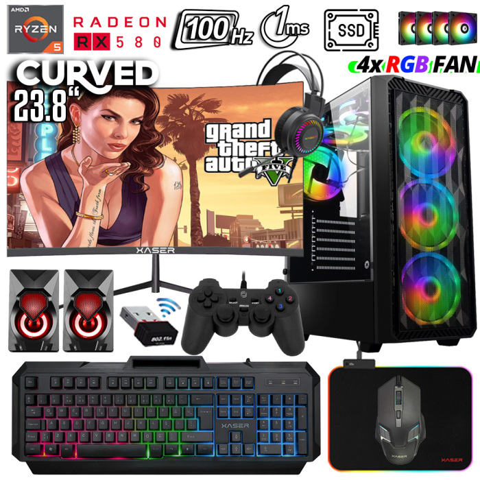 Xaser Xsr1040 Ryzen 5 3600 32GB Ram 1TB SSD 8GB RX580 23.8 100Hz Curved Oyun Hazır Sistem - 1
