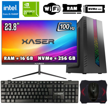 Xaser Xsr1047 i5 10400F 16GB Ram 256GB M.2 NVMe SSD 2GB GT610 Ekran Kartı 23.8 Monitör Ofis Hazır Sistem - Xaser