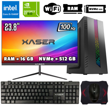Xaser Xsr1048 i5 10400F 16GB Ram 512GB M.2 NVMe SSD 2GB GT610 Ekran Kartı 23.8 Monitör Ofis Hazır Sistem - Xaser