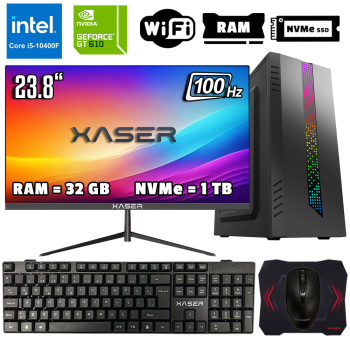 Xaser Xsr1050 i5 10400F 32GB Ram 1TB M.2 NVMe SSD 2GB GT610 Ekran Kartı 23.8 Monitör Ofis Hazır Sistem - Xaser