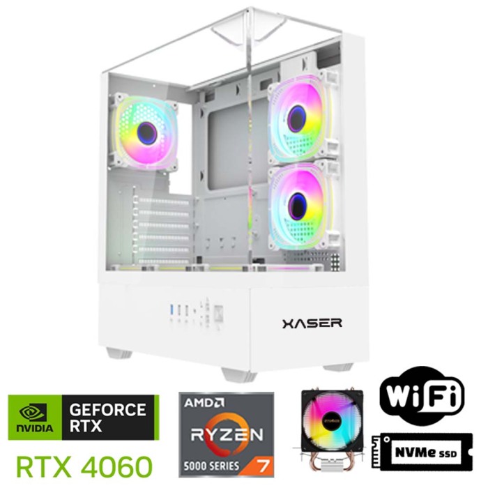 Xaser Xsr1095 Ryzen 7 5700X 32GB Ram 1TB M.2 NVMe SSD 8GB RTX4060 Beyaz Oyun Hazır Sistem - 1