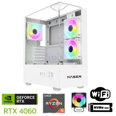 Xaser Xsr1099 Ryzen 5 7500F 32GB DDR5 Ram 1TB M.2 NVMe SSD 8GB RTX4060 Beyaz Oyuncu Masaüstü Bilgisayarı - 1