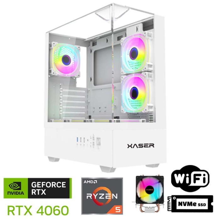 Xaser Xsr1099 Ryzen 5 7500F 32GB DDR5 Ram 1TB M.2 NVMe SSD 8GB RTX4060 Beyaz Oyun Hazır Sistem - 1