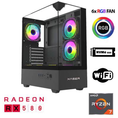 Xaser Xsr1112 Ryzen 7 5700X 32GB Ram 1TB M.2 NVMe SSD 8GB RX580 Oyuncu Masaüstü Bilgisayarı - 1
