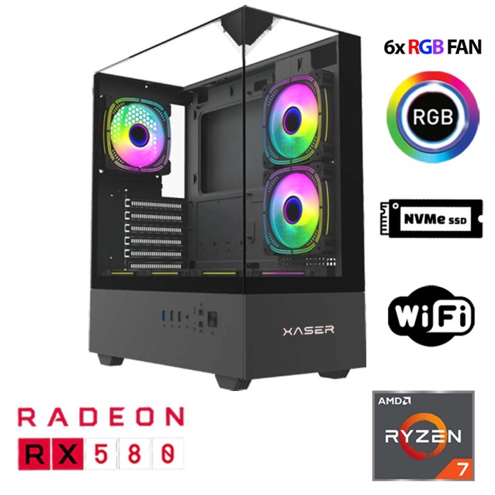 Xaser Xsr1112 Ryzen 7 5700X 32GB Ram 1TB M.2 NVMe SSD 8GB RX580 Oyun Hazır Sistem - 1