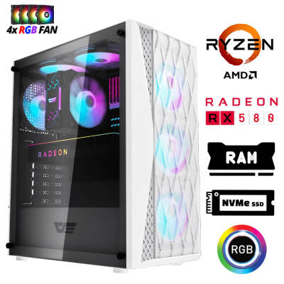 Xaser Xsr1194 Ryzen 5 5500 32GB Ram 1TB M.2 NVMe SSD 8GB RX580 Masaüstü Oyuncu Bilgisayarı - 1