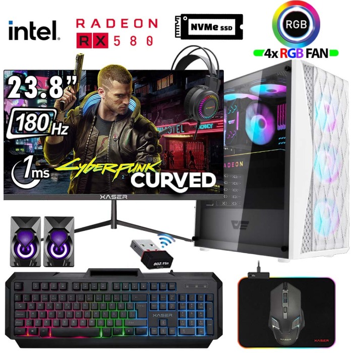 Xaser Xsr1209 i5 12400F 16GB Ram 512GB M.2 NVMe SSD 8GB RX580 256Bit 23.8 180Hz Curved Oyuncu Tavsiye Sistem - 1