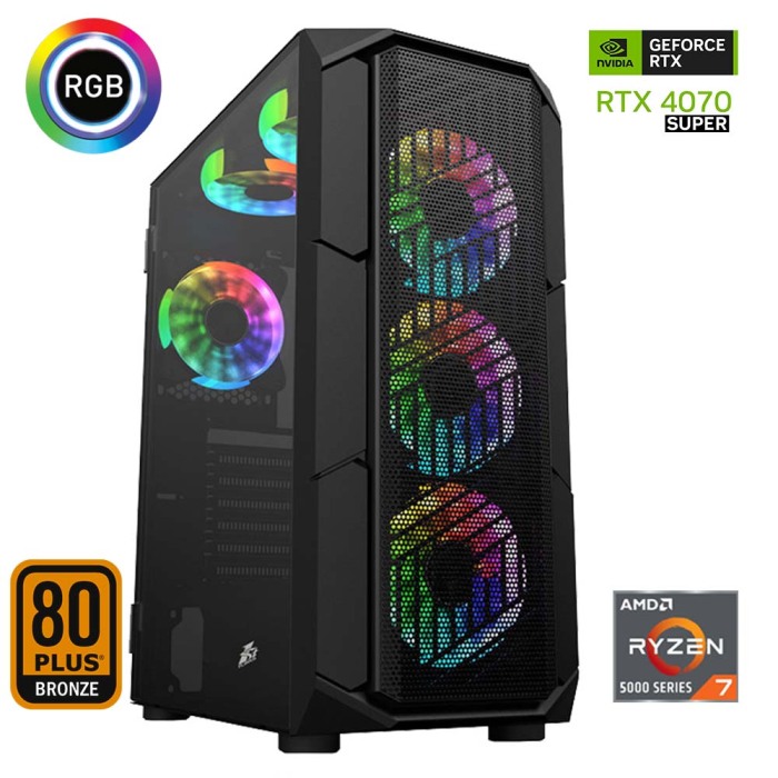 Xaser Xsr637 Ryzen 7 5700x 16GB Ram 512GB M.2 NVMe SSD 12GB RTX4070 SUPER Ekran Kartı Oyun Hazır Sistem - 1