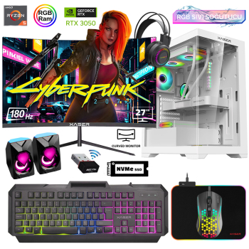 Xaser Xsr810 Ryzen 5 5600 16GB Ram 512GB M.2 NVMe SSD 6GB RTX3050 27Curved 180Hz Sıvı Soğutma Oyuncu Tavsiye Sistem - Xaser