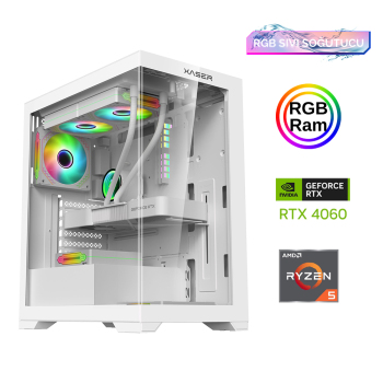 Xaser Xsr814 Ryzen 5 5600 16GB Ram 512GB M.2 NVMe SSD 8GB RTX4060 Sıvı Soğutma Oyuncu Tavsiye Sistem - Xaser