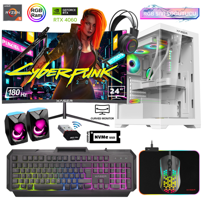Xaser Xsr815 Ryzen 5 5600 16GB Ram 512GB M.2 NVMe SSD 8GB RTX4060 24Curved 180Hz Sıvı Soğutma Oyuncu Tavsiye Sistem - 1